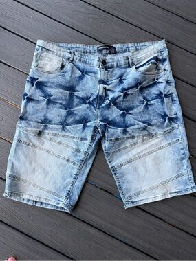 Legendary Status Moto Acid Wash Blue Denim Jean Shorts Jorts Men's Size 46